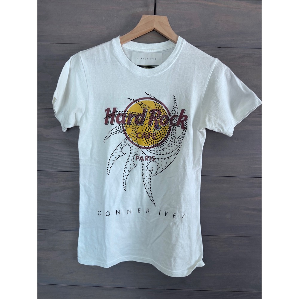 Conner Ives Hard Rock Cafe Paris Rhinestone T-Shirt Hudson River School White XS